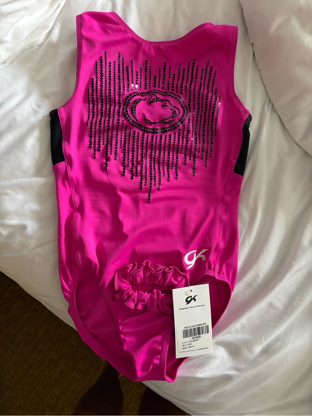 GK Bright Hot Pink Sequin Heart PSU Gymnastics One-Piece